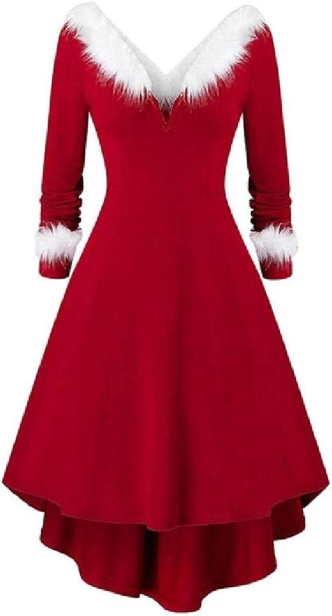 Women Christmas Long Sleeved V Neck Knitted Red Dress Winter Christmas Dress Uk Clothing