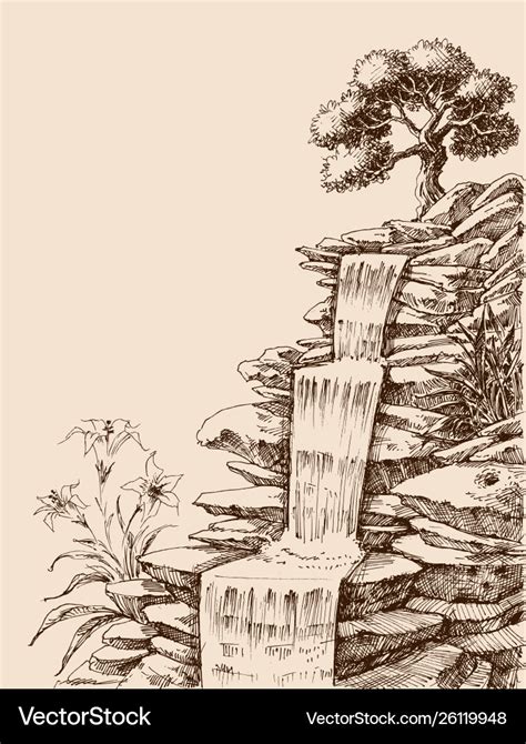 Waterfall Hand Drawing Royalty Free Vector Image