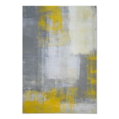Trendy Grey And Yellow Abstract Art Poster Abstract