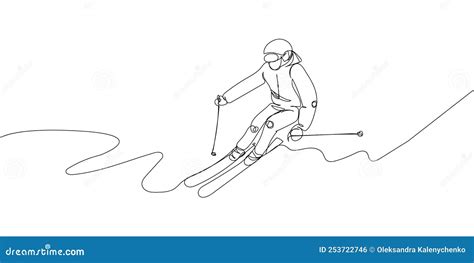 Man Skiing Down The Mountain One Line Art Continuous Line Drawing