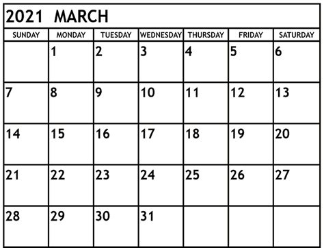 Word (.doc) and excel (.xls) format: Blank March 2021 Calendar Making Your Daily Schedule ...