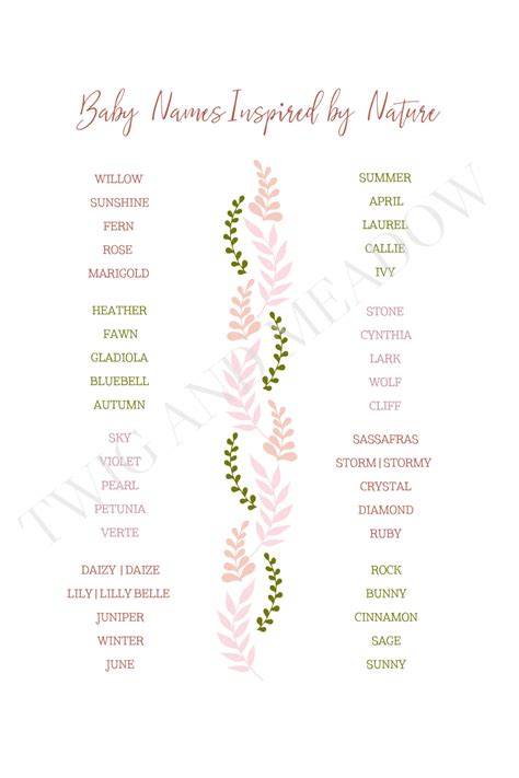 40 Baby Names Inspired By Nature Art Print For Down Load Boho Etsy