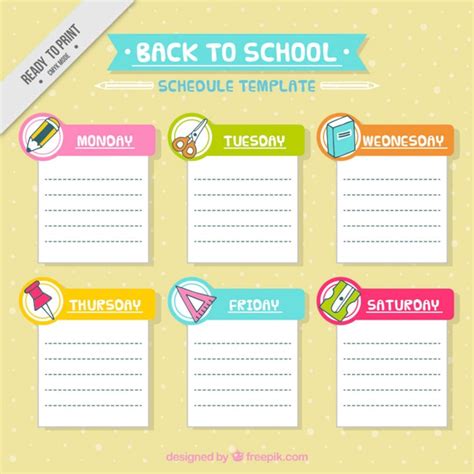 Free Vector School Schedule Template With Materials