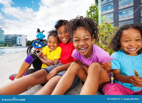 Happy African Children Having Fun Together Outdoor Stock Image Image