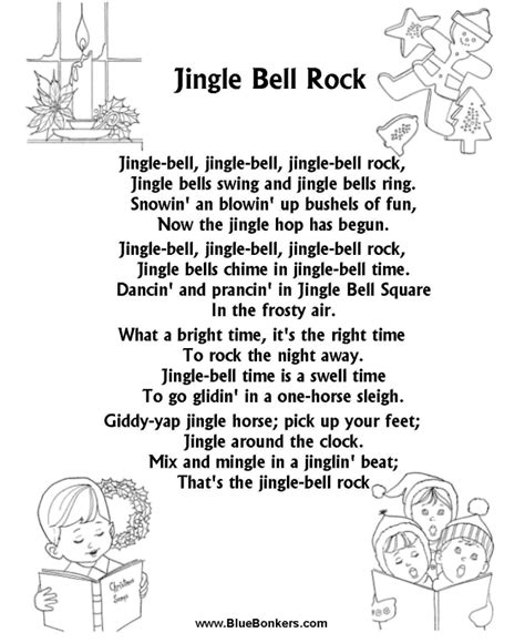 Bluebonkers Jingle Bell Rock Free Printable Christmas Carol Lyrics