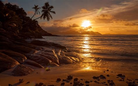 La Digue Island In The Seychelles Paradise Beach Gold Sunset Ultra Hd