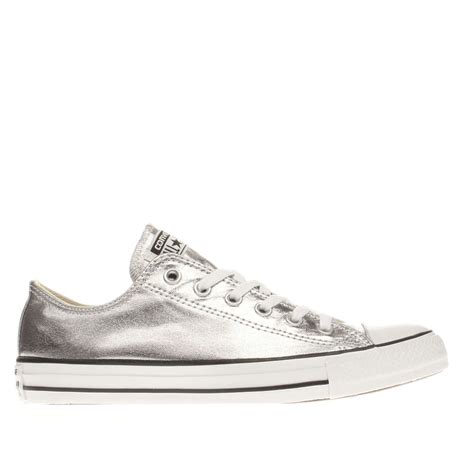 Womens Silver Converse All Star Metallic Canvas Ox Trainers Schuh