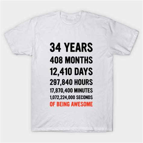 34th Birthday Countdown Of Being Awesome Happy Birthday Funny T