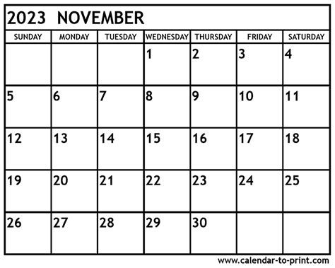 November 2023 Printable Calendar Printable World Holiday