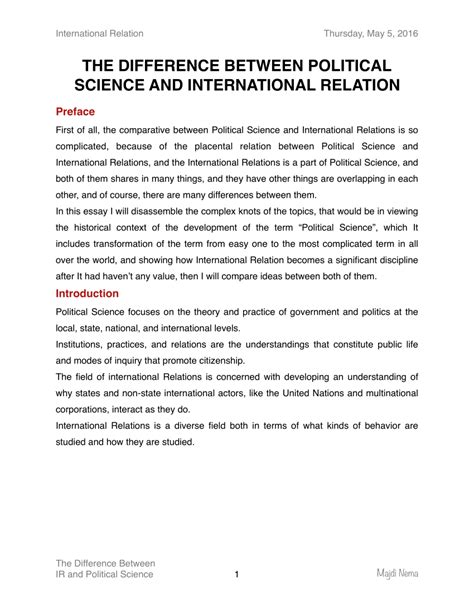 Pdf The Difference Between Political Science And International Relation