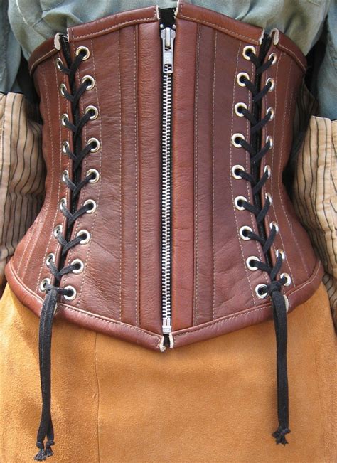 Steampunk Brown Leather Corset With Lacing Accent