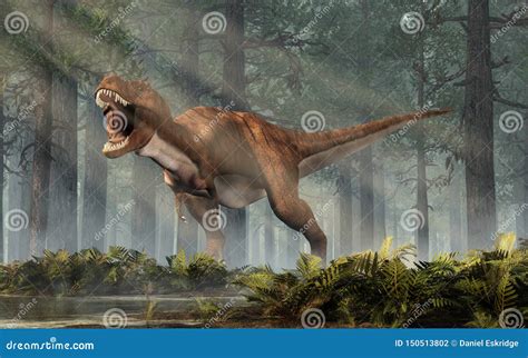 Roaring Tyrannosaurus Rex In A Forest Stock Illustration Illustration
