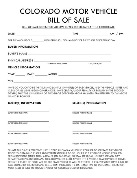 Free Colorado Bill Of Sale Forms Formspal