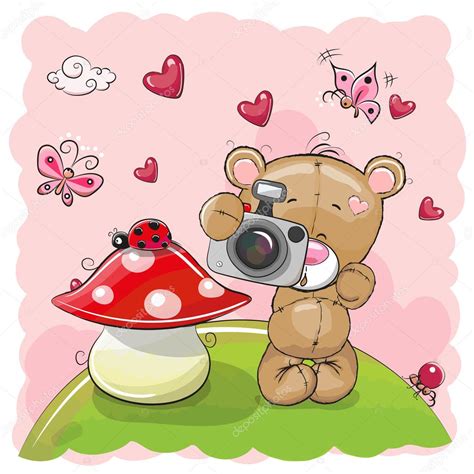 Cute Cartoon Teddy Bear With A Camera — Stock Vector © Reginast777