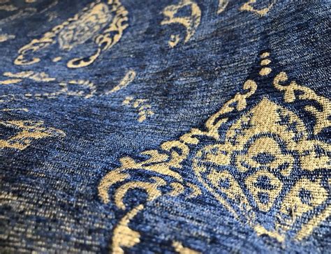 Sale Designer Upholstery Chenille Velvet Fabric Blue Gold Llpcb001