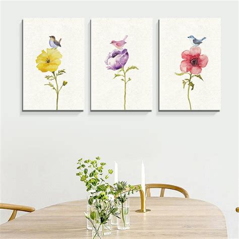 Wall26 3 Panel Canvas Wall Art Watercolor Painting Style Birds And