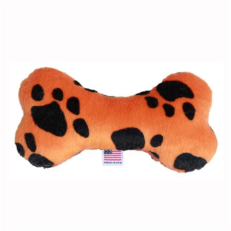 Plush Bone Dog Toy Orange Paw Baxterboo
