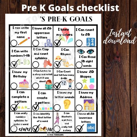 Pre K Goals Checklist Preschool Goals Chores Toddler Etsy