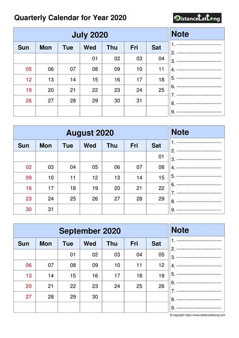2020 Printable Quarterly Calendar Template Quarterly Calendar