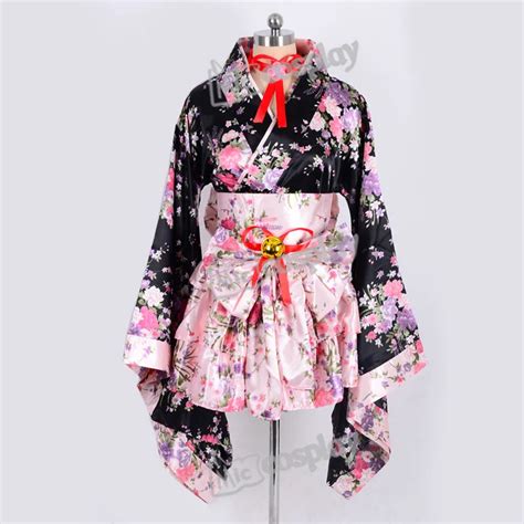 Japanese Kimono Lolita Maid Uniform Outfit Anime Cosplay Costume Dress