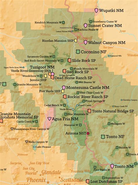 Arizona State Parks And Federal Lands Map 18x24 Poster Etsy