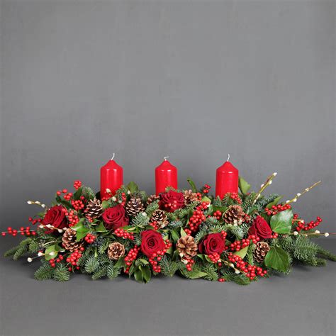Red Candle Christmas Centrepiece The Flower Stand Chelsea