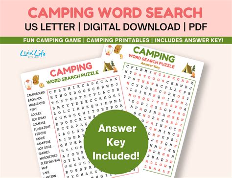 Printable Camping Word Search Livin Life With Lori