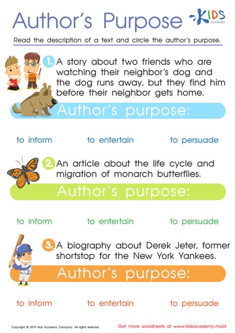 Authors Purpose Worksheet For Kids