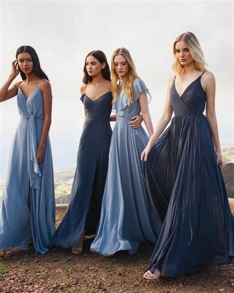 Dusty Blue And Navy Bridesmaids Dresses Summer Bridesmaid Dresses