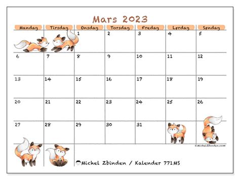 Kalender For Mars 2023 For Utskrift “771ms” Michel Zbinden No
