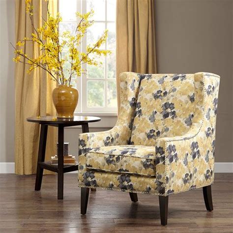 Barton Yellow And Gray Wing Chair Yellow Accent Chairs Living Room
