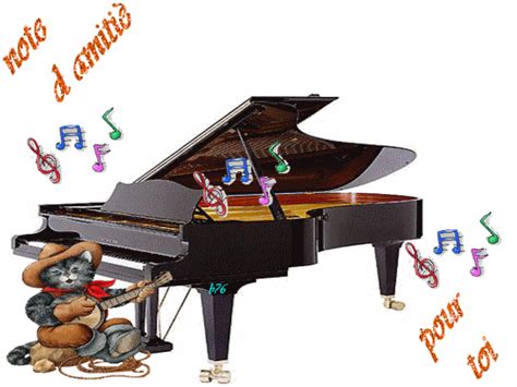 Gifs joyeux anniversaire à une femme. Gif animé - Chat - Musique - Piano - Note d'amitié pour ...