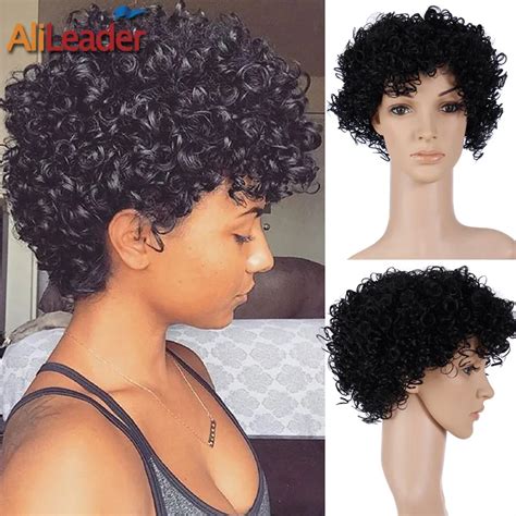 Natural Cheap Short Curly Synthetic Wigs For Black Women Hand Made