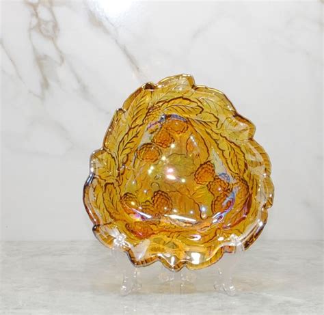 Vintage Amber Carnival Glass Loganberry Candy Dish Etsy