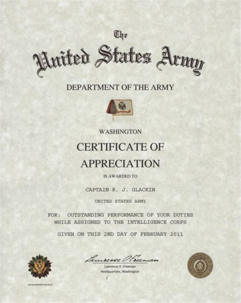 Army Certificate Of Appreciation