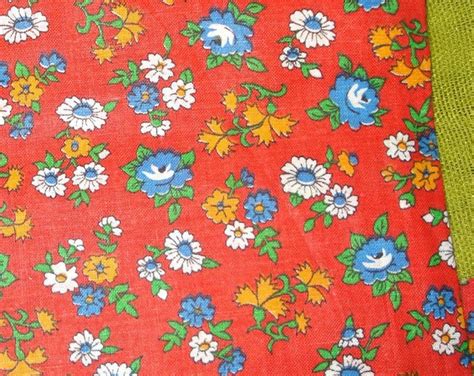 60s vintage yardage small print fabric floral cotton red blue 2 2 3 yards etsy
