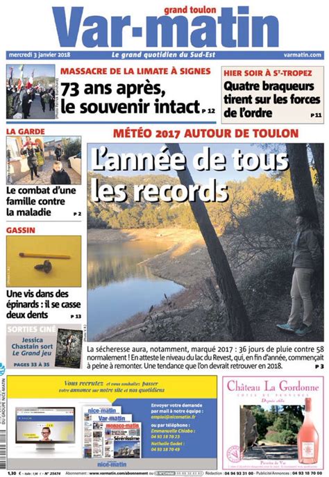 It covers all local, national, state and international news about. La une de var-matin, édition grand toulon, du mercredi 3 ...
