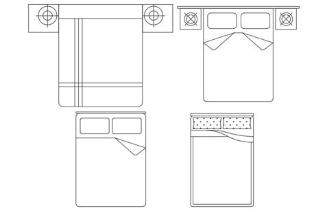 Double Bed With Headboard Top View Plan Autocad File Cadbull