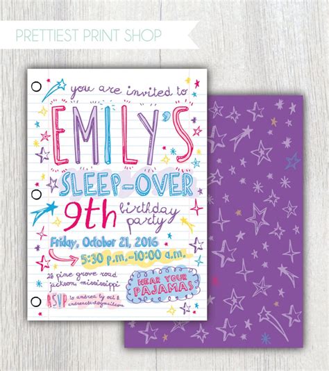 Printable Sleepover Invitation Notebook Paper Doodles Etsy