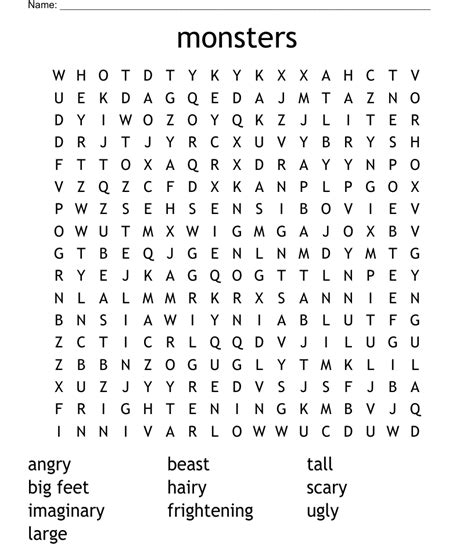 Monsters Word Search Wordmint