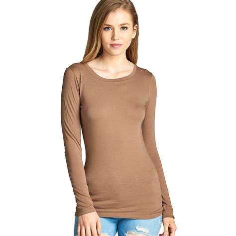 Womens Long Sleeve Round Neck Fitted Top Basic T Shirts Fast And Free