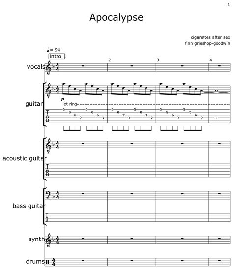 Apocalypse Sheet Music For Voice Lead Electric Guitar Acoustic Guitar Electric Bass Choir