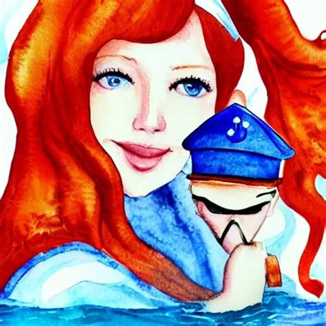 Water Color Redhead Girl Sailor Sea Boat Sexy 3d Arthubai