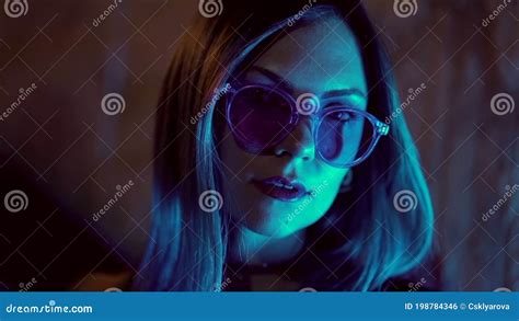Portrait Of Millennial Enigmatic Pretty Girl With Unusual Dyed Blue