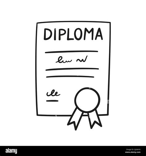 Diploma With Award Rosette In Doodle Style Hand Drawn Graduation