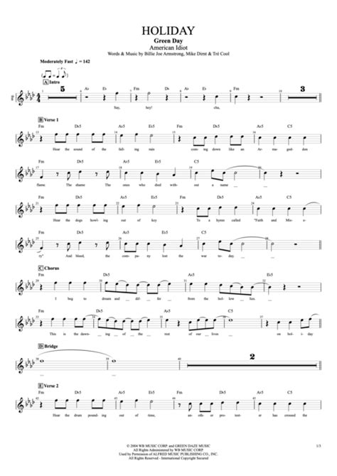 Holiday Tab By Green Day Guitar Pro Full Score Mysongbook