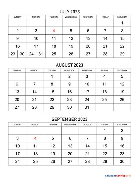 Printable July August September 2023 3 Month Calendar Gambaran