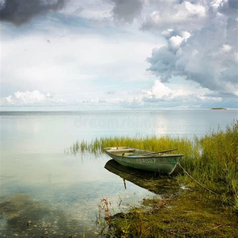 Lake With Lonely Boat Stock Image Image Of Spring Lake 137667585