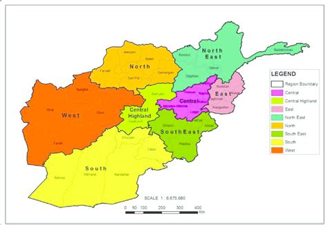Geographical Spread Of 8 Regions And 34 Provinces Of Afghanistan Note
