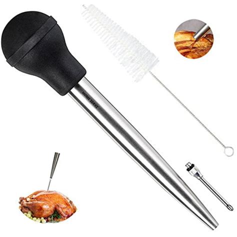 home servz deluxe 304 stainless steel turkey baster syringe injector needle with cleaning brush